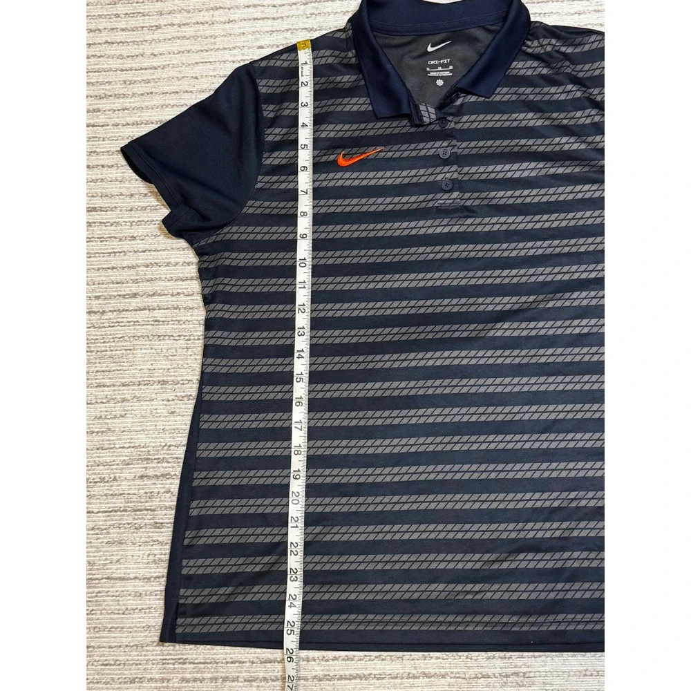 Nike Dri-FIT Polo Shirt Mens XL Navy Blue Grey Striped Short Sleeve Golf Top